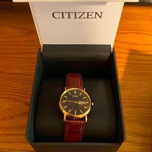 Citizen Eco-Drive Corso Quartz Mens Watch, Gold, Leather strap, Brown